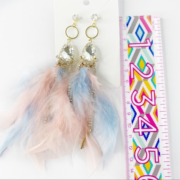 Winona Feather Pastel Crystal Drop Gold Earrings - Picture 6 of 7